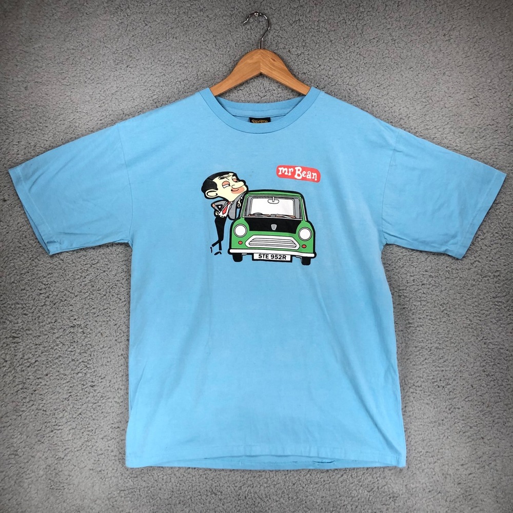 Vintage Mr Bean Changes T Shirt Mens Large Blue Mini Cooper Graphic Made in USA